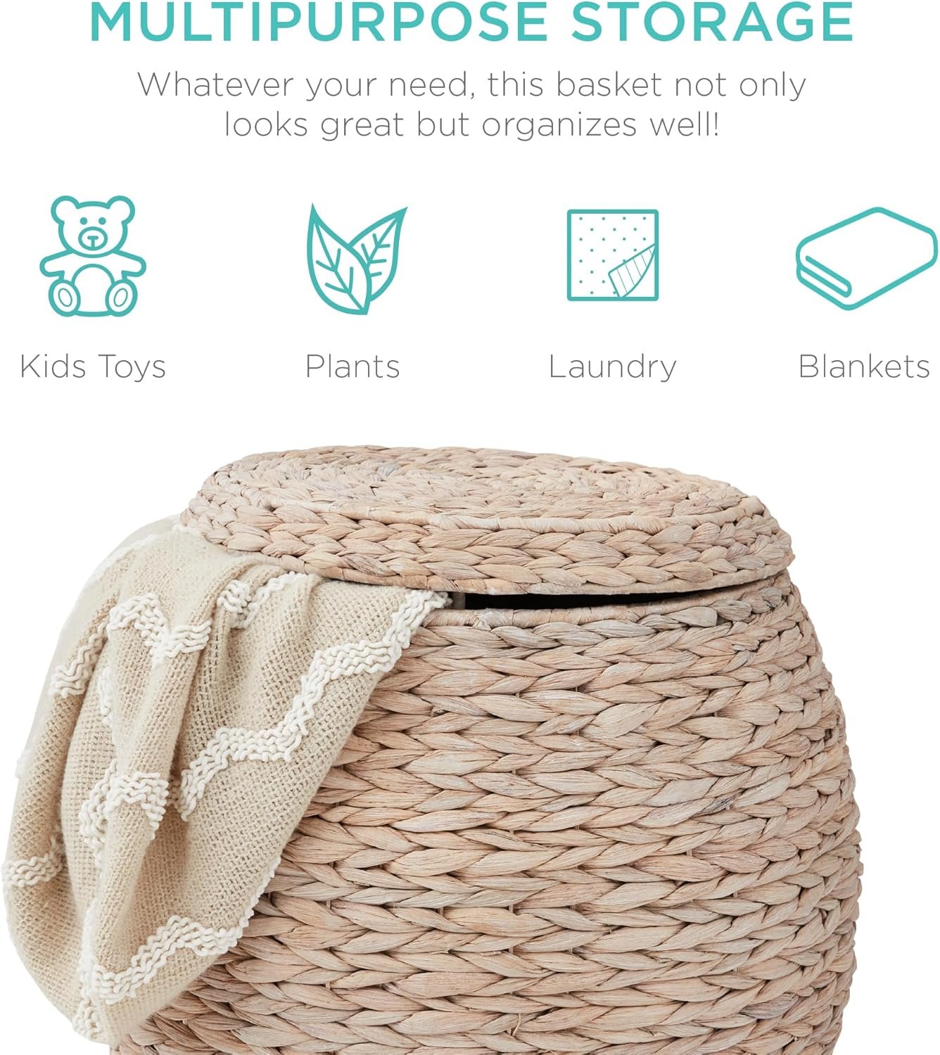 Best Choice Products Vintage Multipurpose Hyacinth Storage Organizer Tote Basket w/ Lid - Image 3